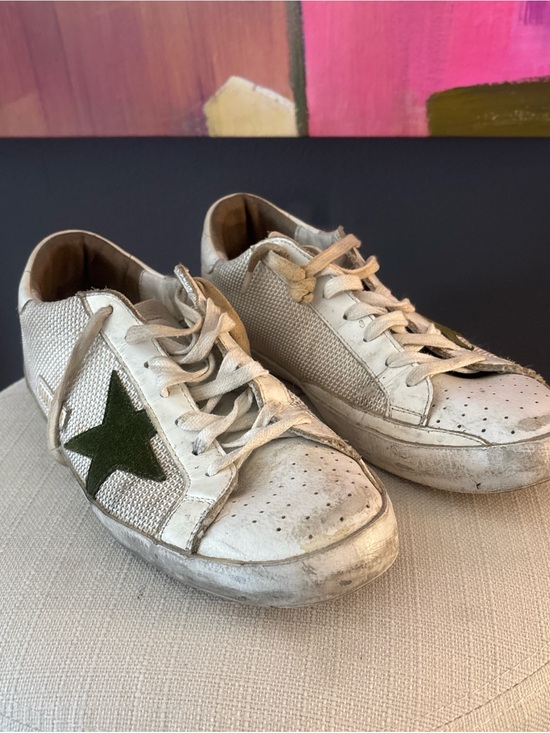 Golden Goose Shoes - Golden Goose White Low-Top Sneakers with Olive Star